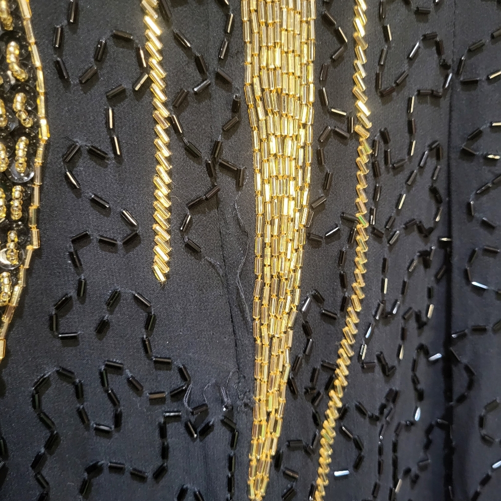 Vintage black & gold full length silk beaded formal gown - Picture 12 of 13